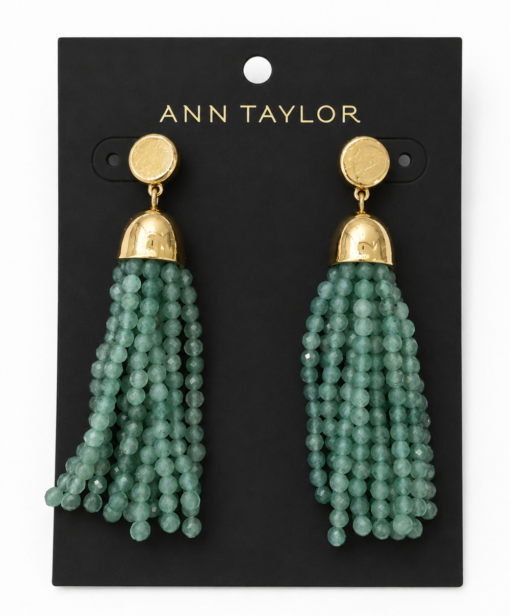 NEW ANN TAYLOR GREEN BEADED TASSEL EARRINGS